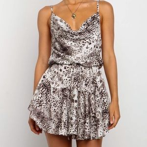 Satin Cowl Neck Printed Dress